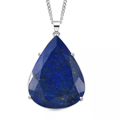 Lapis Lazuli Teardrop Necklace In Platinum Over Silver Size 20 Inches TCW 103ct • £63.99