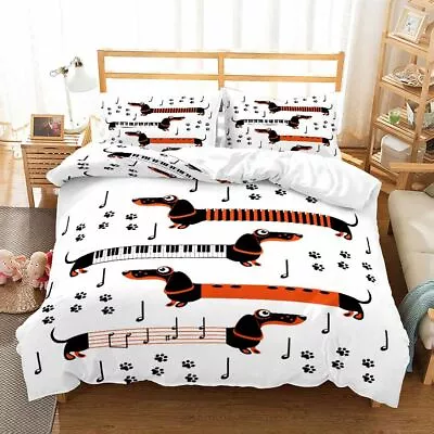 Dachshund Cartoon Doona/Quilt/Duvet Cover Single/Double/Queen/King Bedding Set • $12.95