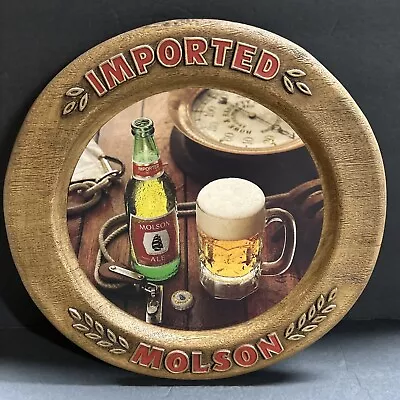 Vintage Wood/Foam Imported Molson Beer Sign 13” Round Wood Grain Look • $7.99