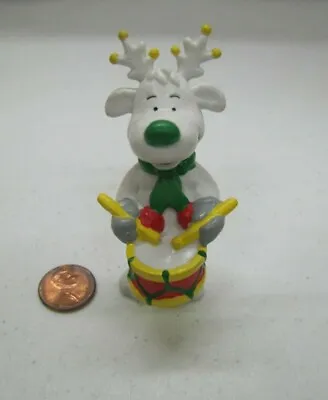 New Vintage CHRISTMAS WHITE REINDEER PVC Figure Toy With Drum Sun Arrow/Applause • $5.92