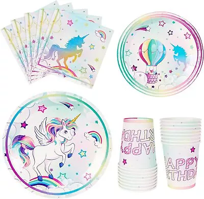 Unicorn Happy Birthday Party Cups Plates Napkins Table Cover Christening Baby • £4.79