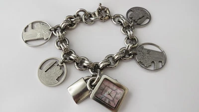 £45 • Buy M&M Primo Emporio 21-68 Stainless Steel Spanish Coin Charm Chunky Bracelet Watch