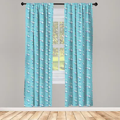 Nautical Curtains 2 Panel Set Sea Yachts Floating Waves • £23.99