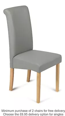 Dining Chairs Faux Leather Grey Cream Brown Black Or Grey Fabric Oak Stained Leg • £49.99