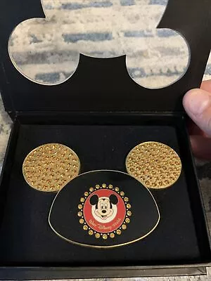 New Box Walt Disney World Pin Golden Mickey Mouse Ears Hat Jumbo Jeweled Golden • $74.99