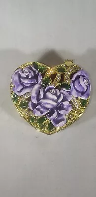 Purple Roses On Closisonne Enameled Swarovski Crystal Trinket Jewelry Box • $24.95