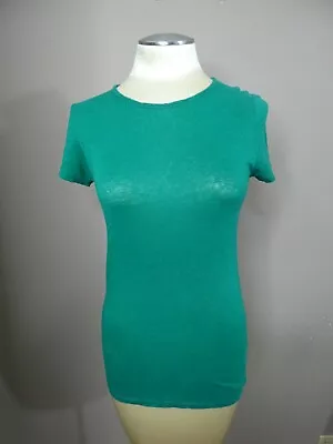 Majestic Paris Filatures Women's 2 Green Linen Blend Knit Top Short Sleeve • $39.99