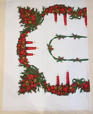 Large Vintage 1960s Printed Cotton Tablecloth Christmas Fruit And Candles 61x84 • $15