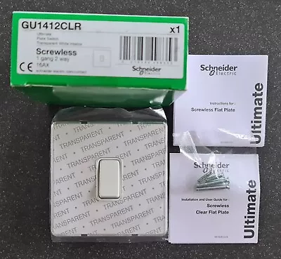 Schneider Ultimate Screwless Flat Plate GU1412CLR 1 Gang 2 Way Light Switch • £4.99