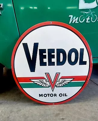 24 Inch VEEDOL MOTOR OIL SIGN WITH FLYING A WINGS • $1600