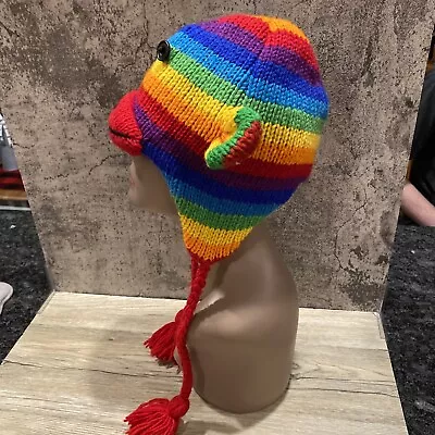 Wool Hat With Earflaps Sock Monkey Design Hat Unisex Adult Made In Nepal ￼ • $19.99