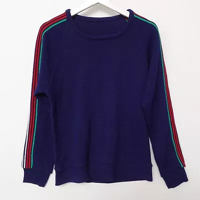 Vintage 70s 80s Womens Navy Striped Race Ski Sweater Navy Red Blue Green MEDIUM • $39