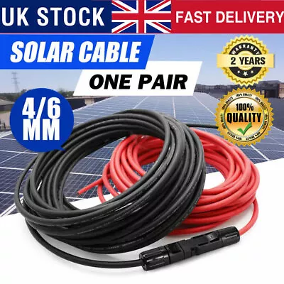 2/3/5M 12/10AWG Solar Panel Extension Cable Wire Connector Black + Red • £7.39