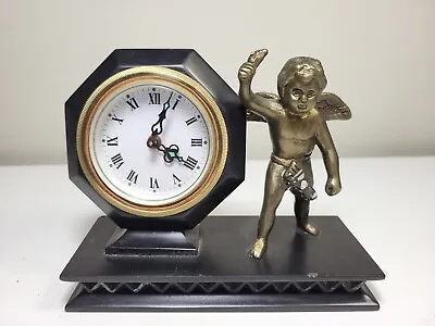 Mantel Desk Table Clock Marble Stand And Bronze Or Brass Angel • $34.99