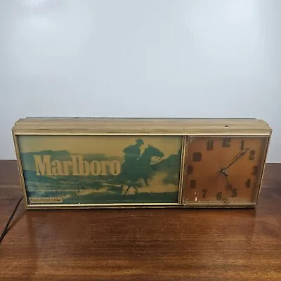 Marlboro Light Up Clock 24  X 9  With Man Riding Horse & Wooden Sides • $69.99