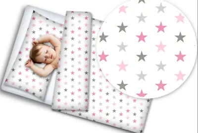 BABY BEDDING SET 120x90 PILLOWCASE DUVET COVER 2PC FIT COT Grey Pink Stars • £12.99