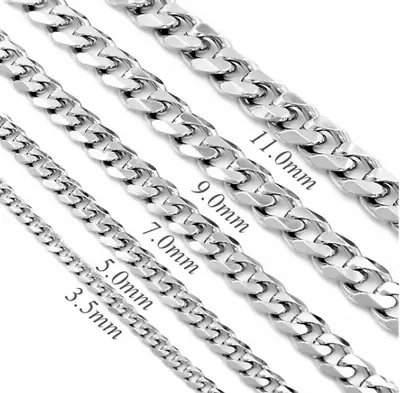 7-30  Stainless Steel Silver Cuban Curb Chain Necklace Mens Womens 3/5/7/9/11mm • $5.53