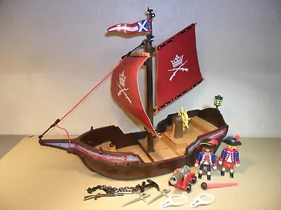 PLAYMOBIL PIRATE SHIP 6681 Complete (Red Coat SoldiersGalleon) • £11.99