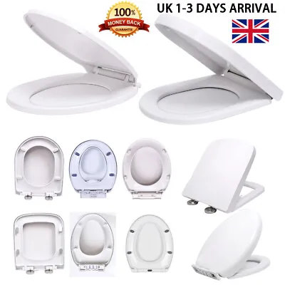 Soft Close Toilet Seat White Bathroom O/D/S/M/V Shape Stay Tight Toilet Lid New • £9.20