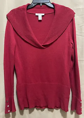 WHBM White House Black Market Womens M Red Knit Pullover Sweater Top Long Sleeve • $14