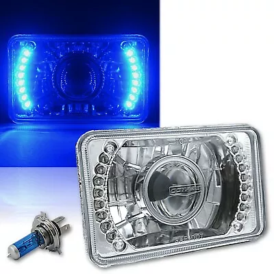 4X6  Blue LED Halo Projector Halogen Headlight Headlamp Bulbs Crystal Clear • $44.95