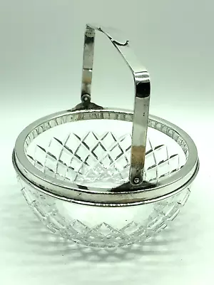 Antique 1920's Hawkes Sterling Silver & Etched Crystal Bowl Basket With Handle • $175