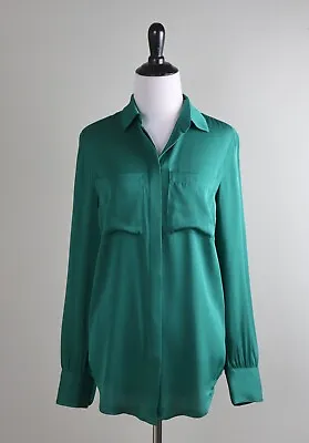 J.CREW $138 Solid Green Silk Pocket Button Up Shirt Blouse Top Size 0 • $25.49