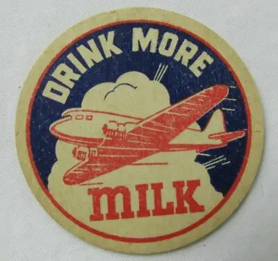 Vintage Milk Bottle Cap DRINK MORE MILK Plane Pictured WWII Themed New Old Stock • $5.99