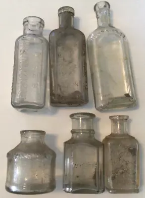 Lot Of 6 Vintage Small Clear Embossed Bottles Hires Sloans Hand Med Hudnut • $15