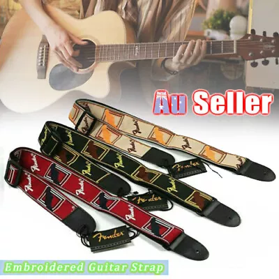 Fender Straps Embroidered Guitar Strap Electric Acoustic Guitar Bass Ukulele AU • $14.68