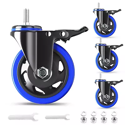 Stem Caster Wheels 4 Inch Heavy Duty Threaded Stem Mount Casters Set Of 4 With • $38.20