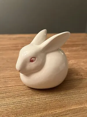 VTG Rabbit Cotton Ball Dispenser White EASTER Bunny Red Eyes Vanity Japan • $11.99