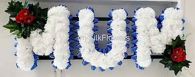 MUM Artificial Silk Funeral Flowers Any 3 Letter Name Tribute Wreath BRO DAD NAN • £44.99