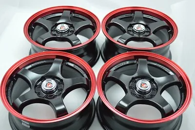 4 New DDR Fuzion 15x6.5 4x100/114.3 38mm 15  Wheels Rims Black Red Lip • $609