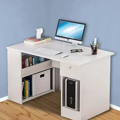 Corner Computer Desk H Shaped PC Laptop Gaming Table W/ Book Shelves Bookcase • £37.99