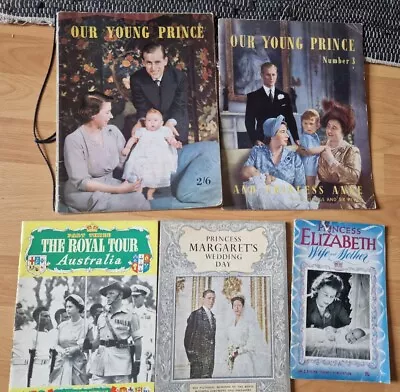 5 Vintage Royal Publications Queen Elizabeth Prince Charles Margaret Wedding • £10