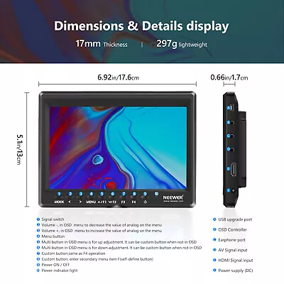 Neewer F100 7'' Camera Field Monitor Video Assist Slim IPS 1280x800 HDMI • $86.99