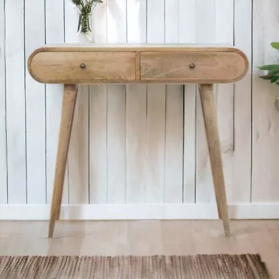 Curved Modern Console Table 2 Drawer Entryway Oak Finish Mango Wood • $349.99