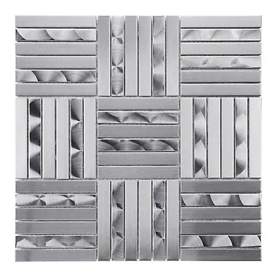 Brushed Nickel Stainless Steel Metallic Swirling Parquet Mosaic Tile Backsplash • $28.95