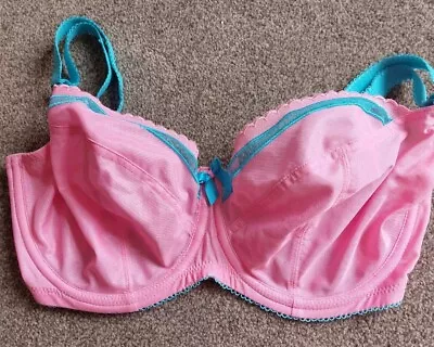 Panache Cleo Balcony Bra 34ff Pink & Turquoise Trim. Minimal Wear. Non Padded. • £6.99