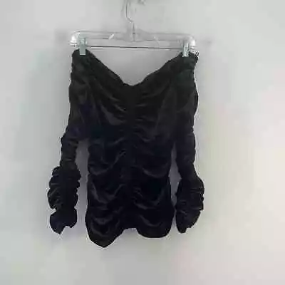 NWT Ruched Zara Black Velvet LS Women's Blouse - Size S • $30