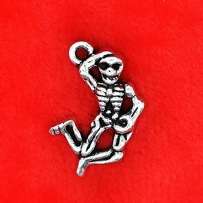 4 X Tibetan Silver Halloween Dancing Skeleton Charm Pendant Beading Making • £2.39