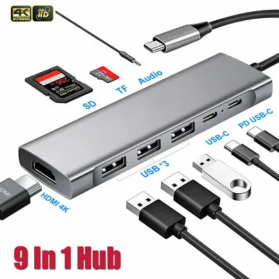 9 In 1 USB 3.0 Multiport Type-C Adapter USB-C HUB To 4K HDMI For Pro Air MacBook • $20.86