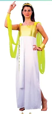 Ladies Gold Greek Goddess Aphrodite Athena Halloween Fancy Dress Party Costume • £5