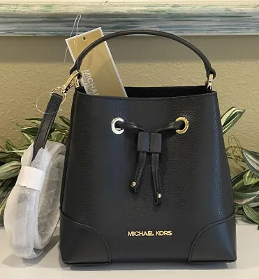 Michael Kors Mercer Small Xs Bucket Drawstring Crossbody Mk Bag Black Leather • $87.99