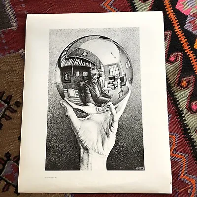 Vintage MC Escher HAND WITH REFLECTING SPHERE 1935 Self-Portraits Poster 23x29 • $41.10