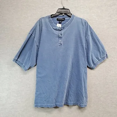VINTAGE Anchor Blue Men T-Shirt Large Blue Henley Short Sleeve Y2K • $26.92