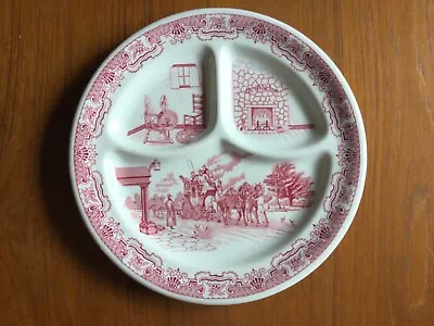 VTG Iroquois China USA Transferware Pink/Red Ye Olde Inn 10  Divided Grill Plate • $17