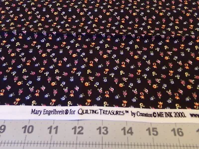 27  X 44  Mary Engelbreit  Small Floral/black Vintage 2000 Cotton  #6298 • $12.89