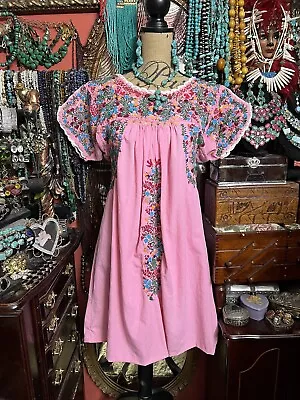 Beautiful Vintage Oaxacan Mexican Barbie Pink Dress With Multi Embroidery M/l • $130